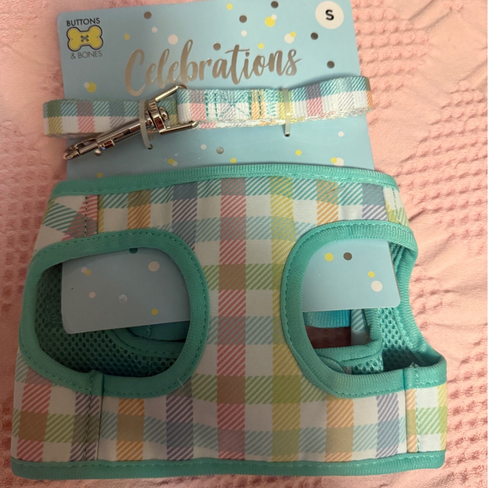 Top Paw Blue and Green harness plus leash
